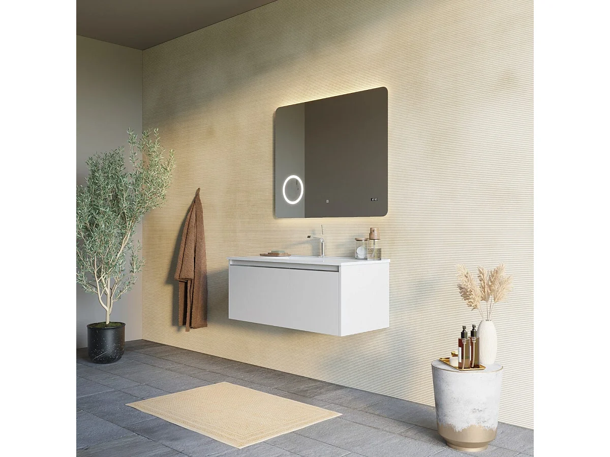 Armoire De Toilette Murale 100Cm Grise Avec Miroir À Led Et Horloge | Monaco