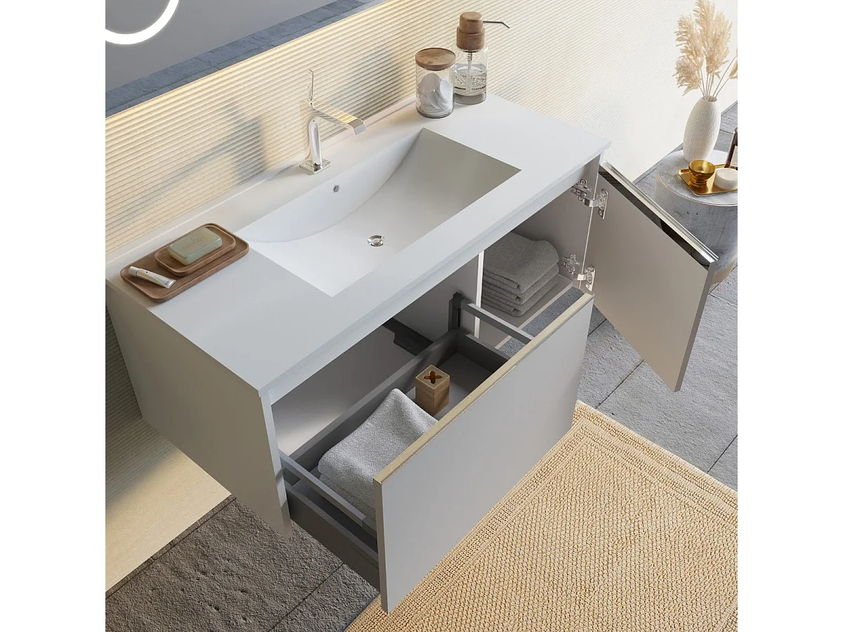 Armoire De Toilette Murale 100Cm Grise Avec Miroir À Led Et Horloge | Monaco