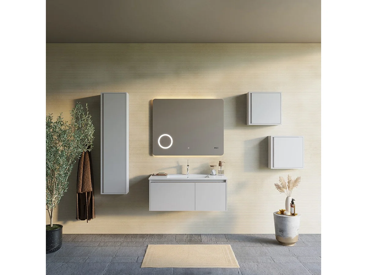 Armoire De Toilette Murale 100Cm Grise Avec Miroir À Led Et Horloge | Monaco