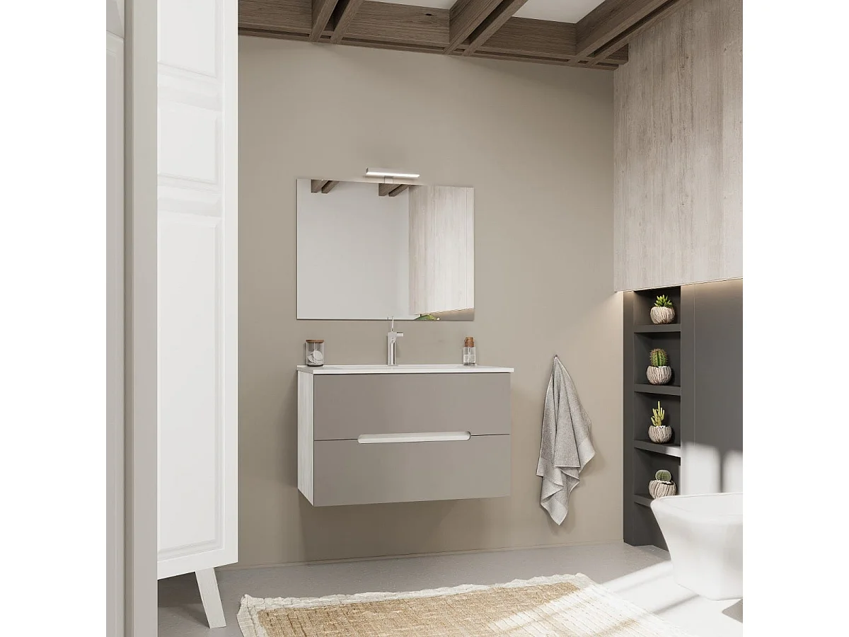 Meuble De Salle De Bain Bicolore 80Cm Chêne Blanc, 2 Tiroirs Gris | Magnolia