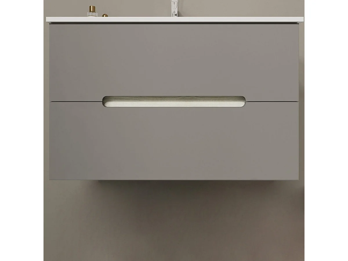 Meuble De Salle De Bain Bicolore 80Cm Chêne Blanc, 2 Tiroirs Gris | Magnolia