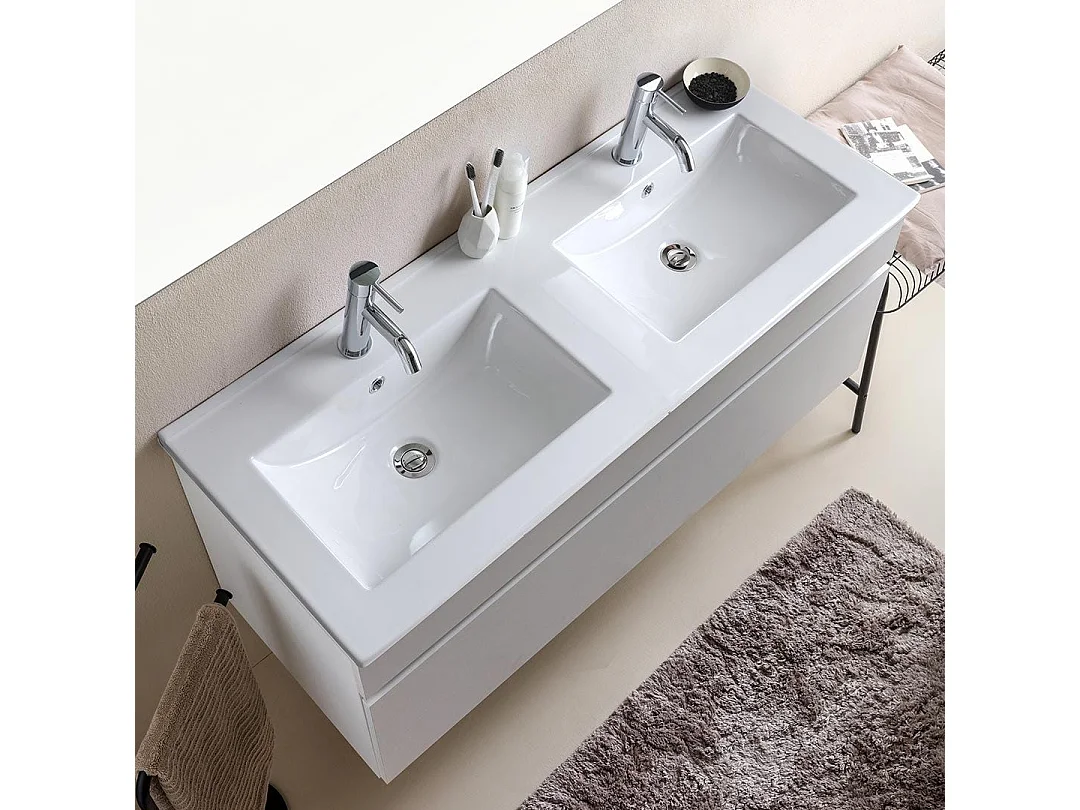 Meuble De Salle De Bain Moderne Weiss De 120 Cm Avec Double Lavabo | Sole