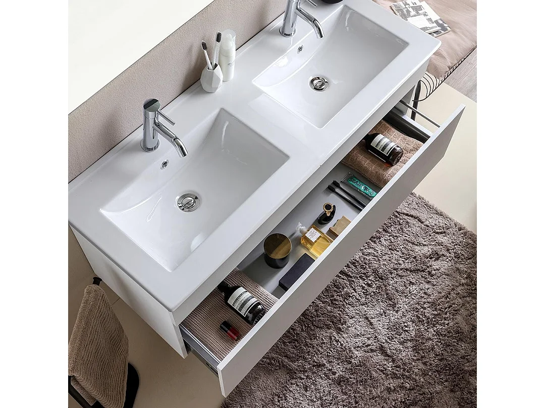 Meuble De Salle De Bain Moderne Weiss De 120 Cm Avec Double Lavabo | Sole