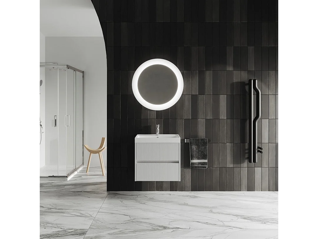 Mobilier De Salle De Bain 60Cm Avant Blanc Mat En Bois Canné | Cortina