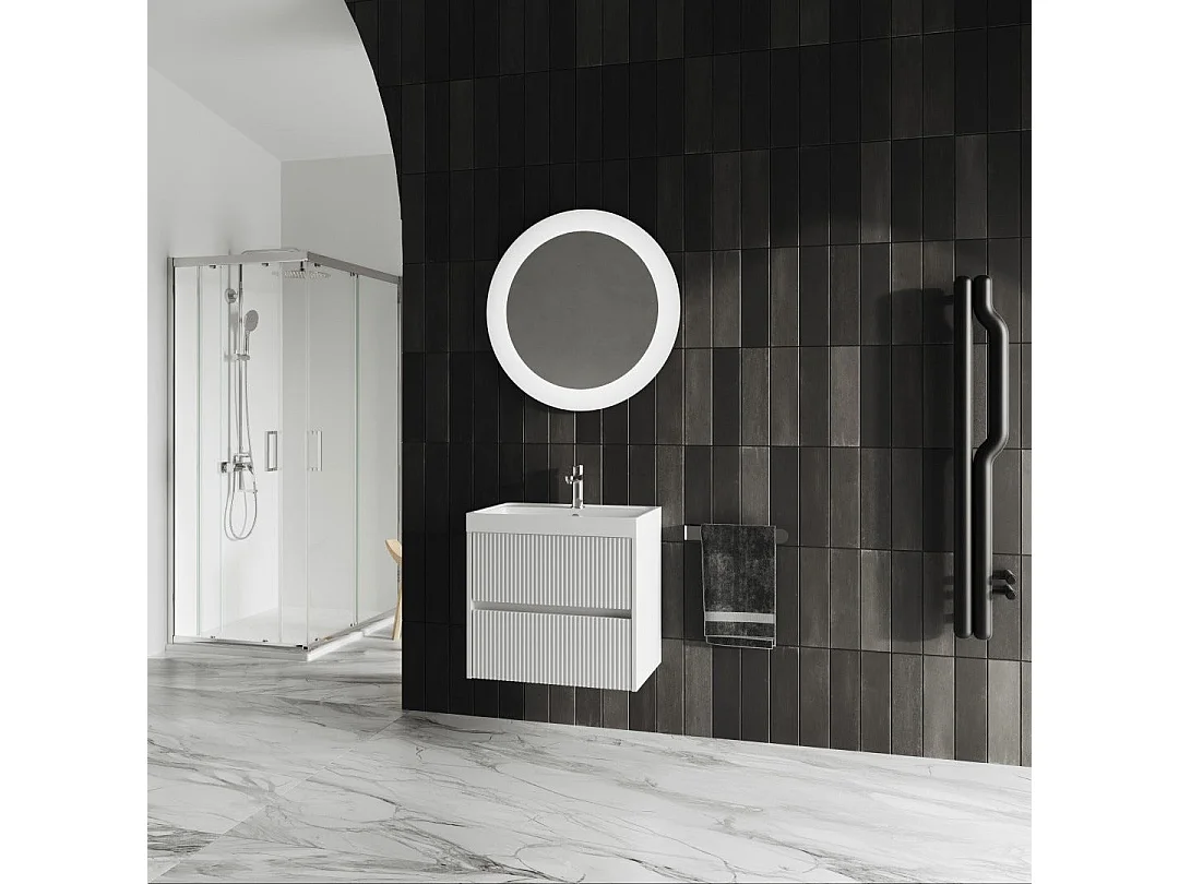 Mobilier De Salle De Bain 60Cm Avant Blanc Mat En Bois Canné | Cortina