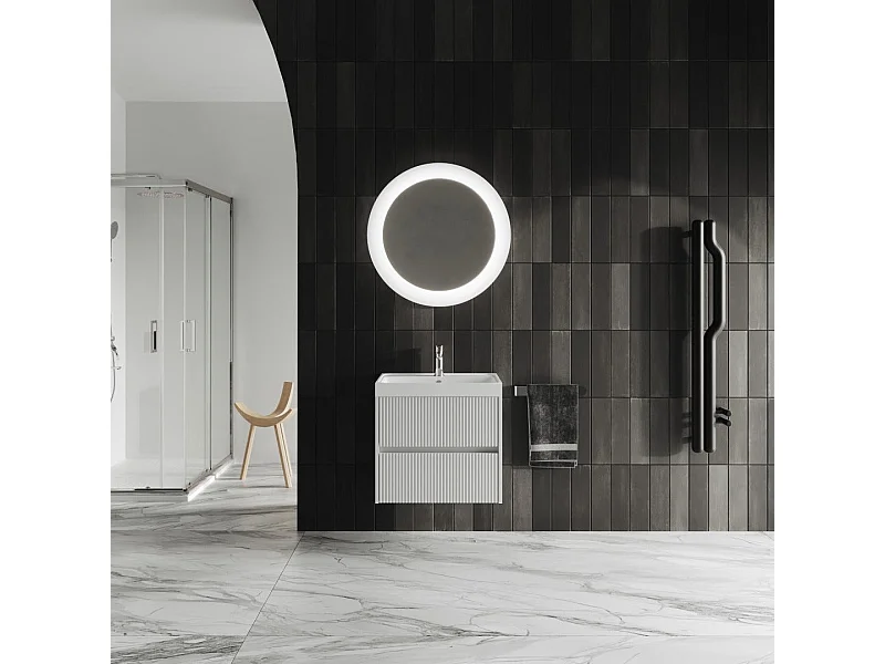 Mobilier De Salle De Bain 60Cm Avant Blanc Mat En Bois Canné | Cortina