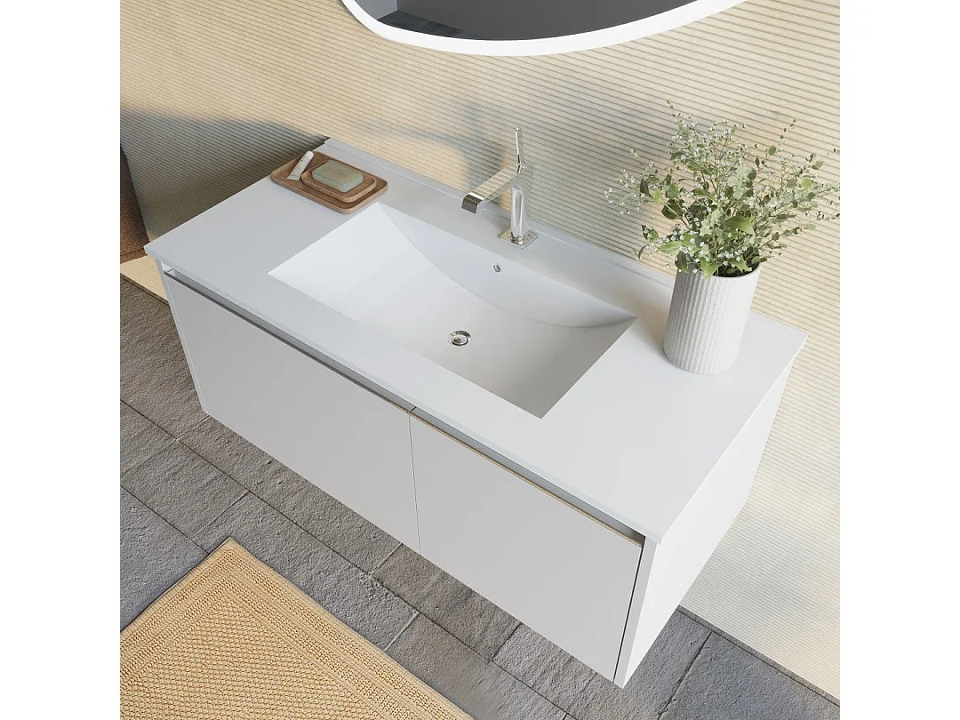 Meuble De Salle De Bains Mural 100Cm Gris Clair Miroir Mat 100X85 | Monaco