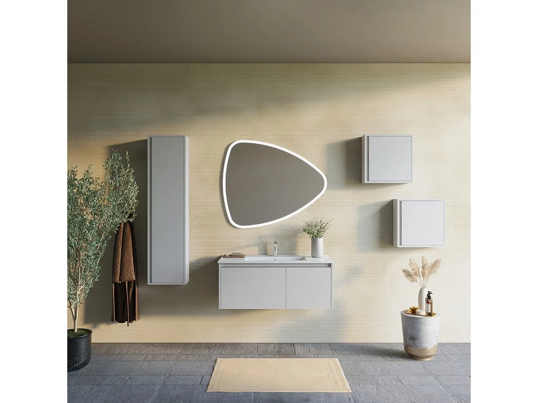 Meuble De Salle De Bains Mural 100Cm Gris Clair Miroir Mat 100X85 | Monaco