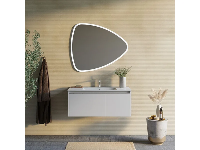 Meuble De Salle De Bains Mural 100Cm Gris Clair Miroir Mat 100X85 | Monaco