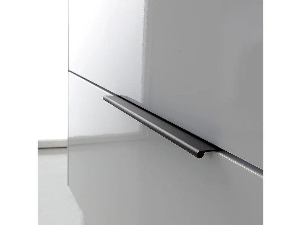 Meuble Blanc Brillant Pour Salle De Bain 90Cm, Poignées Noires Et Miroir Avec Bords Polis | Parigi