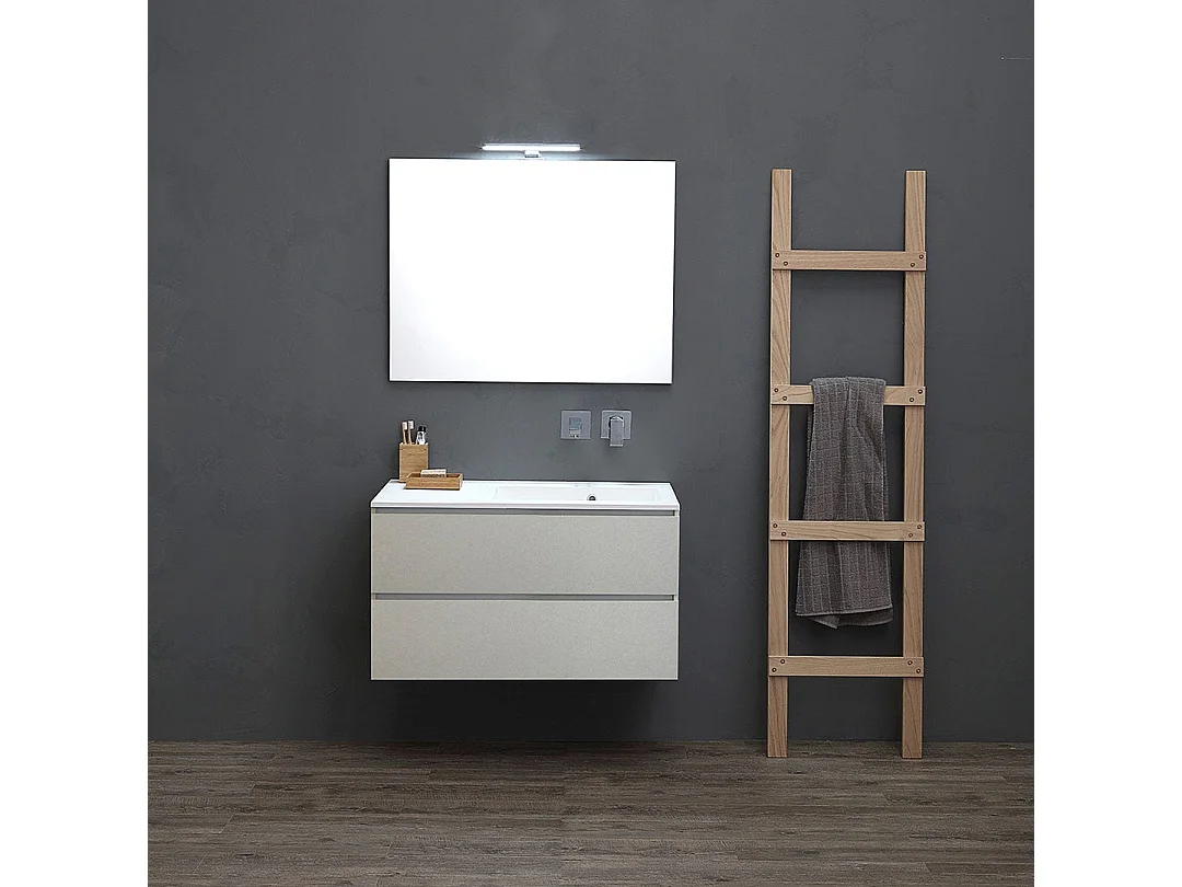 Mueble De Salle De Bain 90Cm Gris Perle Évier Baignoire À Droite | Valentina