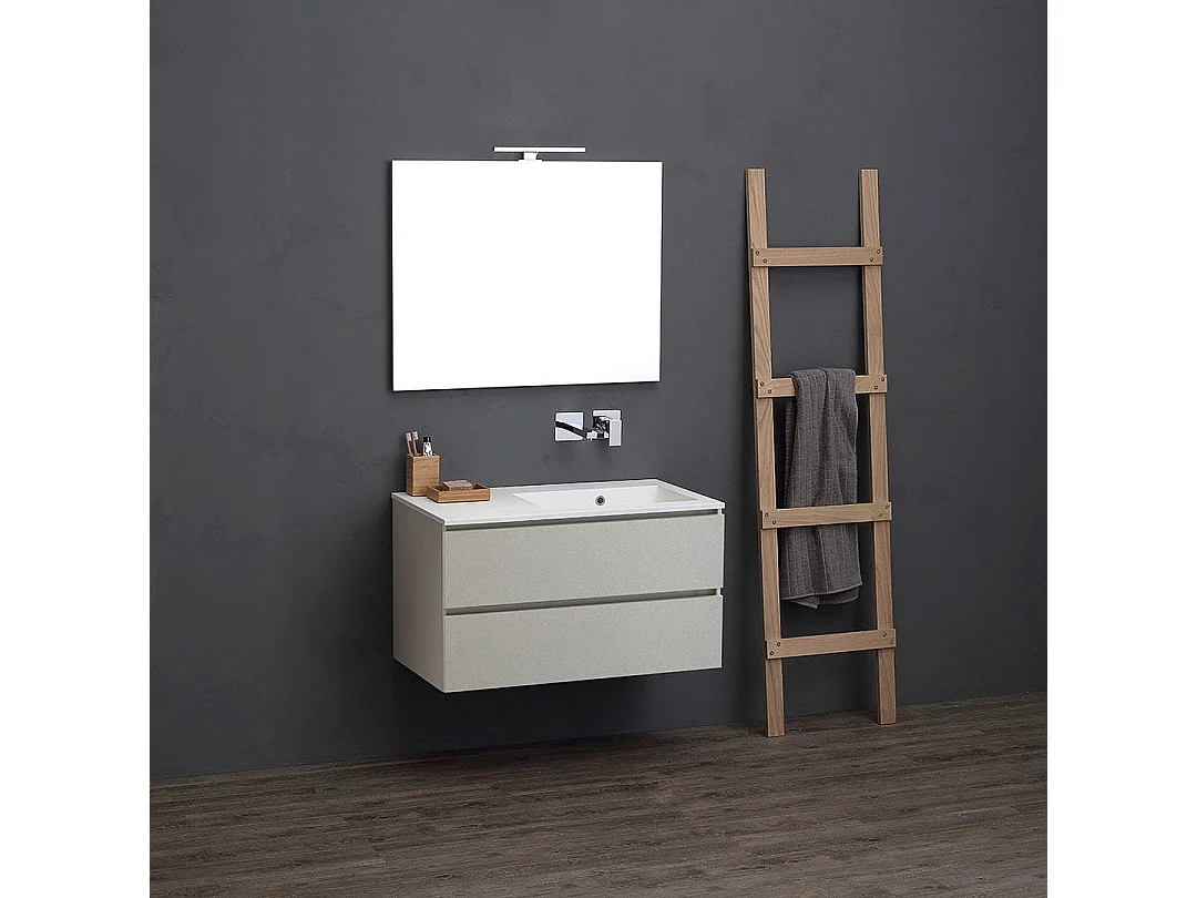 Mueble De Salle De Bain 90Cm Gris Perle Évier Baignoire À Droite | Valentina