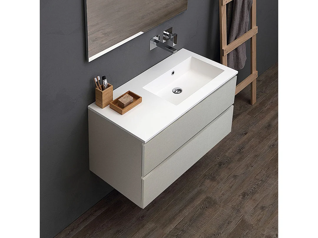 Mueble De Salle De Bain 90Cm Gris Perle Évier Baignoire À Droite | Valentina