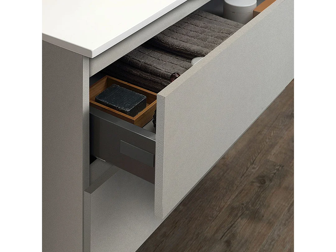 Mueble De Salle De Bain 90Cm Gris Perle Évier Baignoire À Droite | Valentina