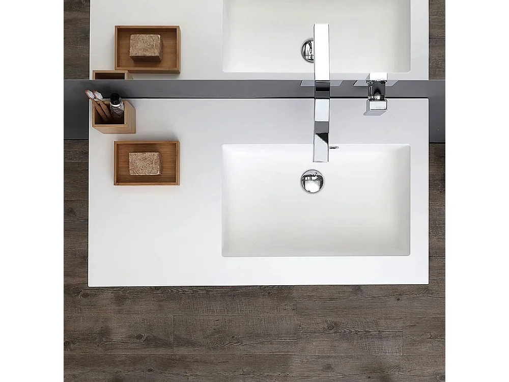 Mueble De Salle De Bain 90Cm Gris Perle Évier Baignoire À Droite | Valentina