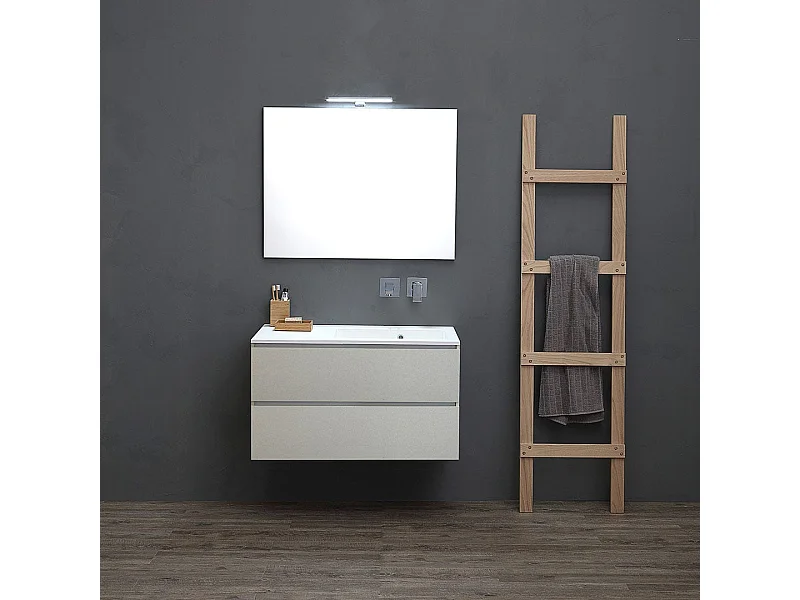Mueble De Salle De Bain 90Cm Gris Perle Évier Baignoire À Droite | Valentina