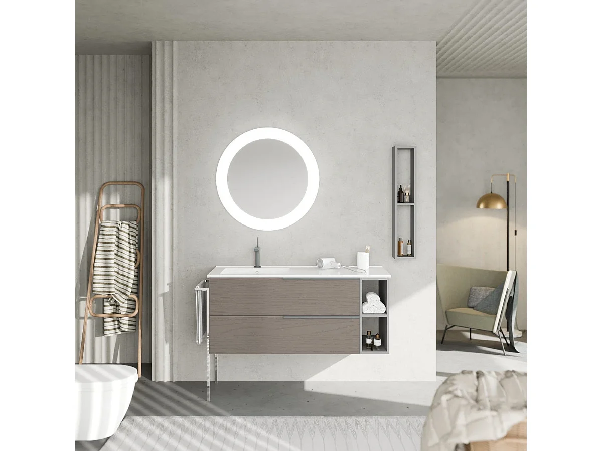 Meuble De Salle De Bains Mural En Frêne Gris De 120 Cm, Porte-Serviettes Chromé | New York