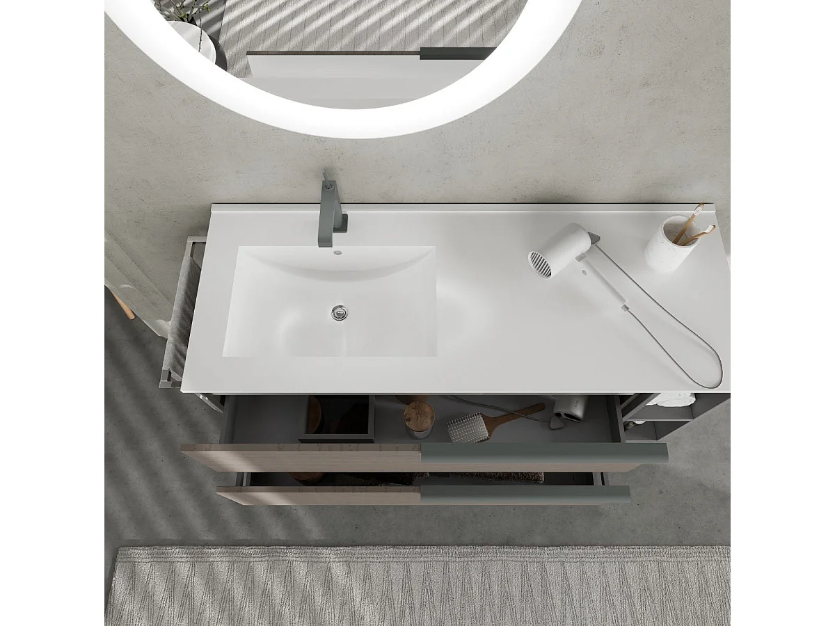 Meuble De Salle De Bains Mural En Frêne Gris De 120 Cm, Porte-Serviettes Chromé | New York