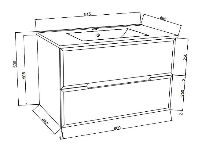 Meuble De Salle De Bain Suspendu 80Cm 2 Tiroirs Couleur Bleu Mat Et Chêne | Magnolia