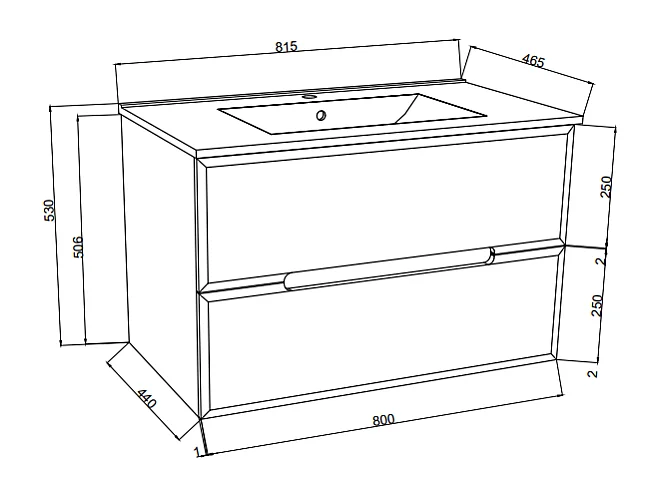 Meuble De Salle De Bain Suspendu 80Cm 2 Tiroirs Couleur Bleu Mat Et Chêne | Magnolia