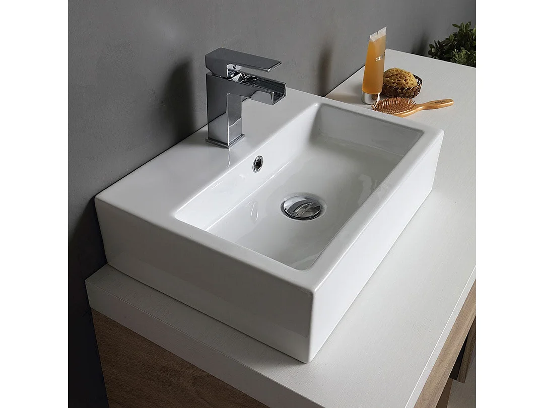 Meuble De Salle De Bain Suspendu 180Cm En Chêne Avec Plateau Blanc | Valentina