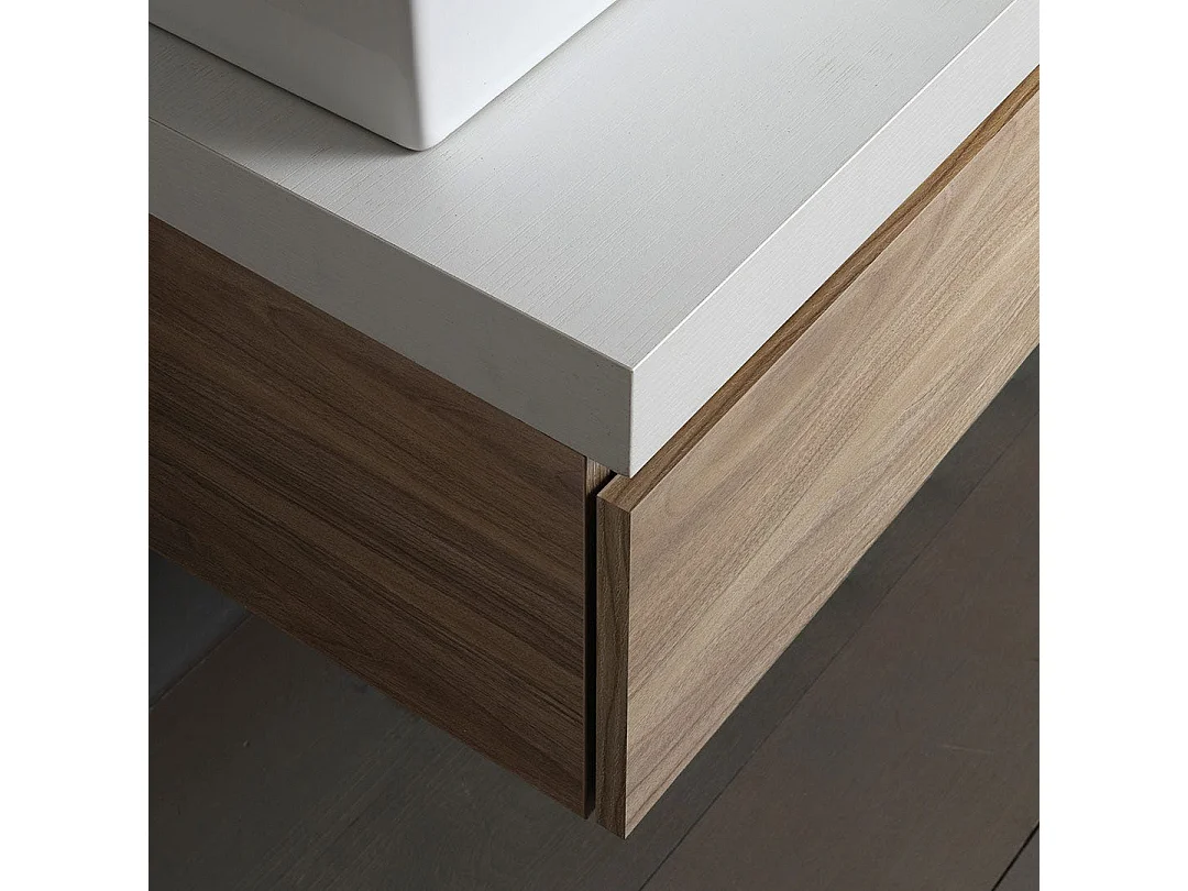 Meuble De Salle De Bain Suspendu 180Cm En Chêne Avec Plateau Blanc | Valentina