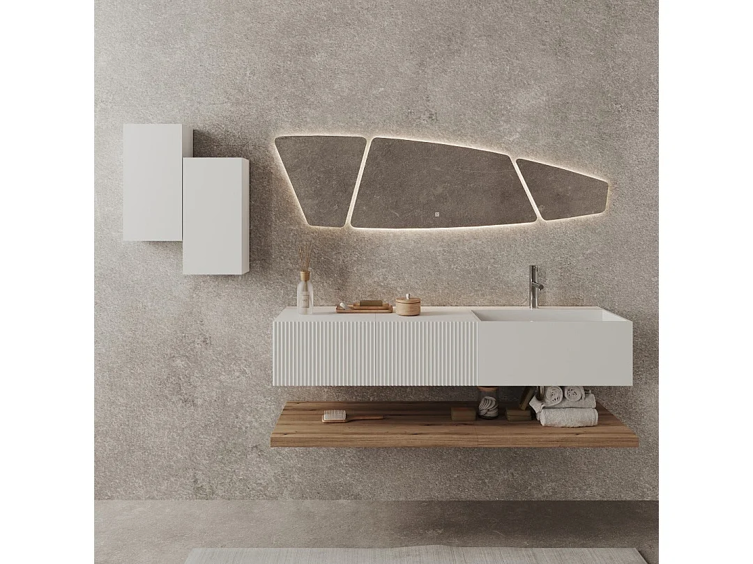 Meuble De Salle De Bains Suspendu 140Cm De Design Blanc Et Bois Miel | Rodi
