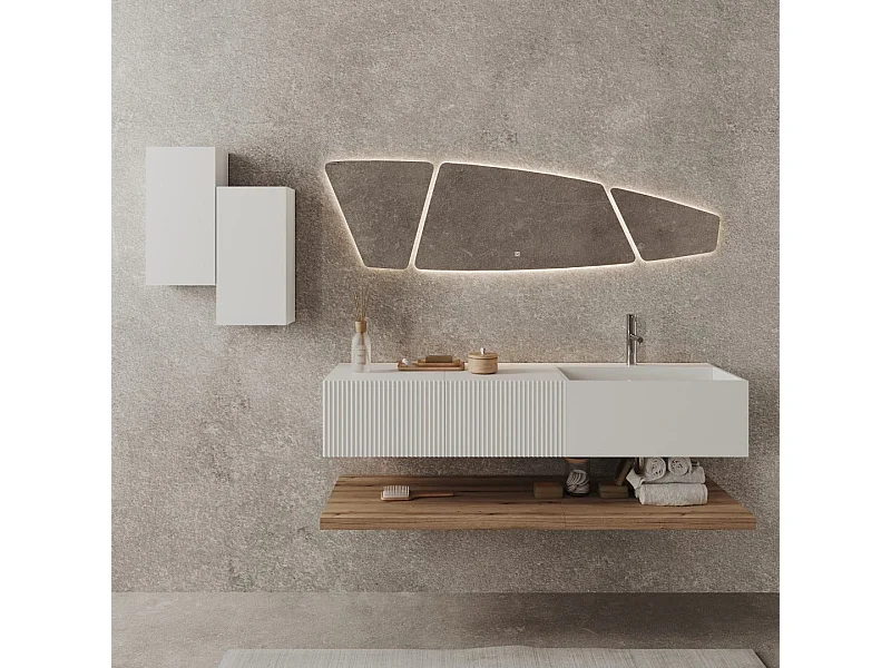 Meuble De Salle De Bains Suspendu 140Cm De Design Blanc Et Bois Miel | Rodi