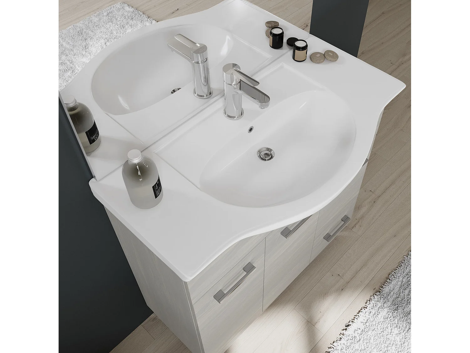 Meuble De Salle De Bains De 85 Cm Sur Pieds Chromés Chêne Gris | Rimini