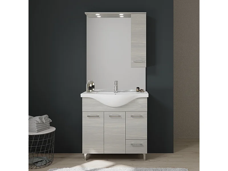 Meuble De Salle De Bains De 85 Cm Sur Pieds Chromés Chêne Gris | Rimini