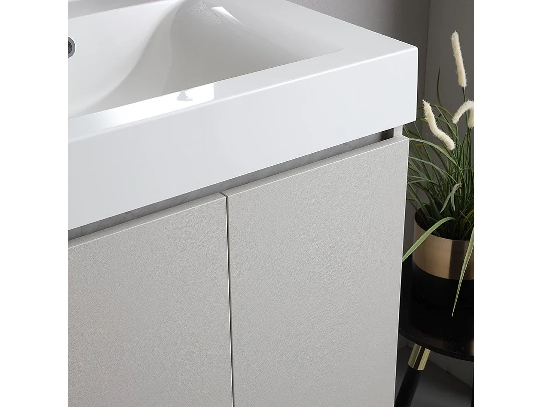 Meuble De Salle De Bains Suspendu 120Cm Gris Perle, Lavabo 2 Bacs Et Miroir | Valentina