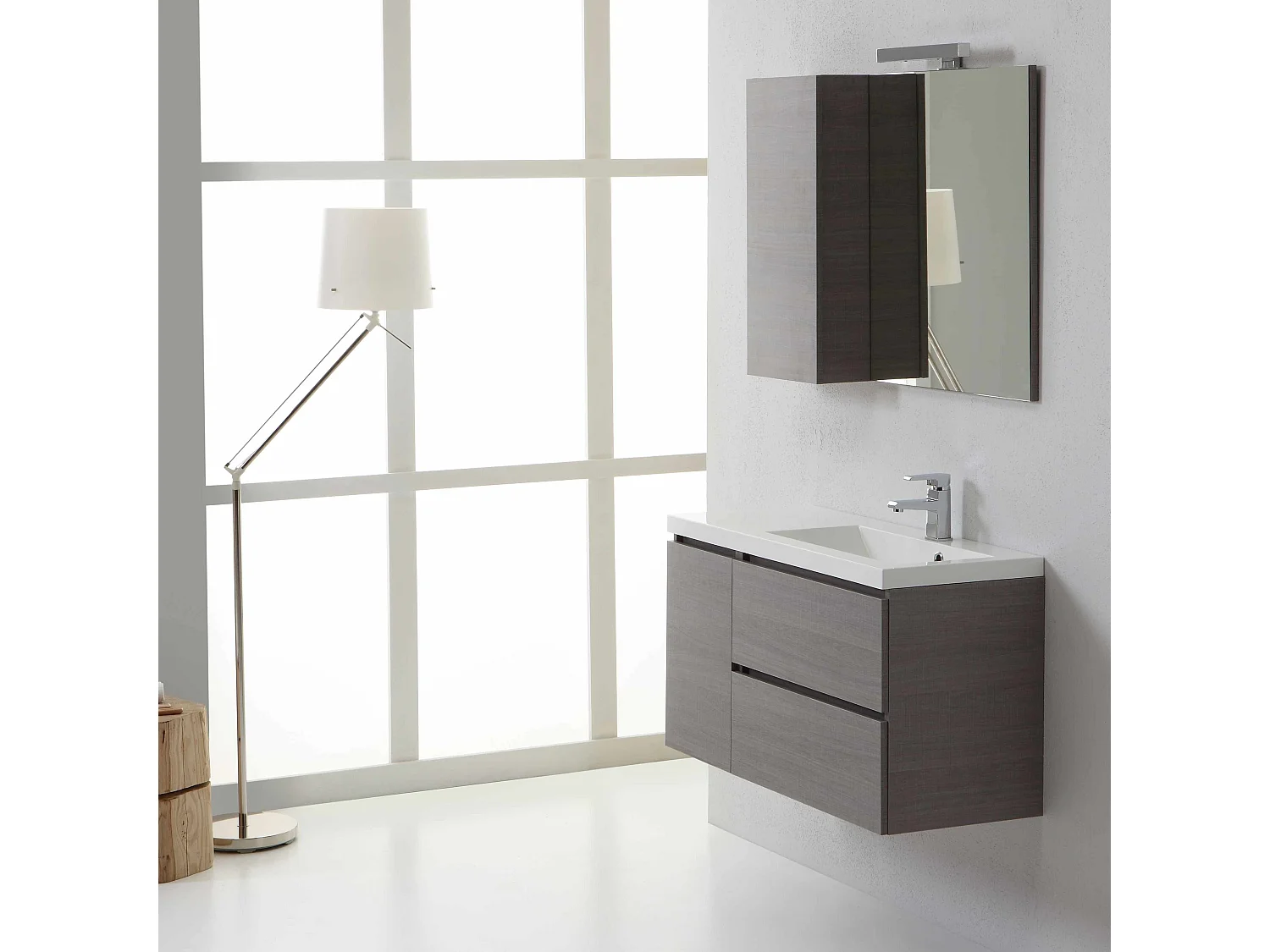 Meuble De Salle De Bains Suspendu De 90 Cm Droite Profondeur Réduite | Manhattan