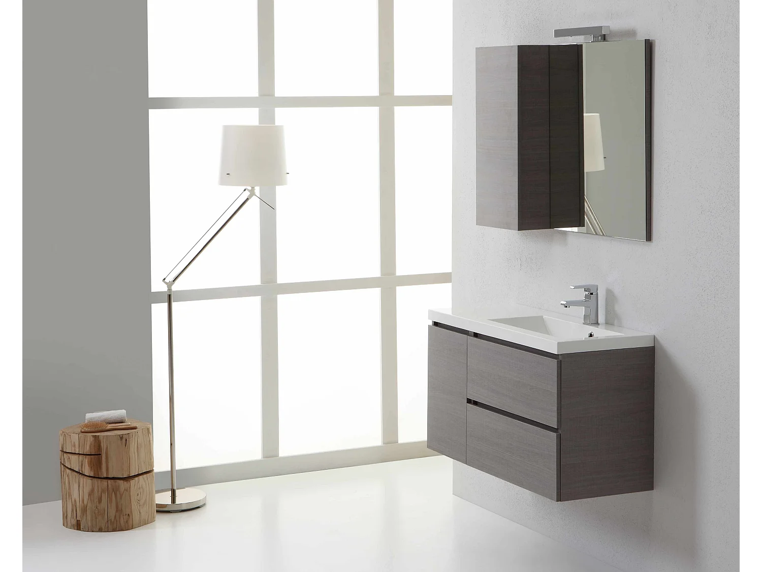 Meuble De Salle De Bains Suspendu De 90 Cm Droite Profondeur Réduite | Manhattan