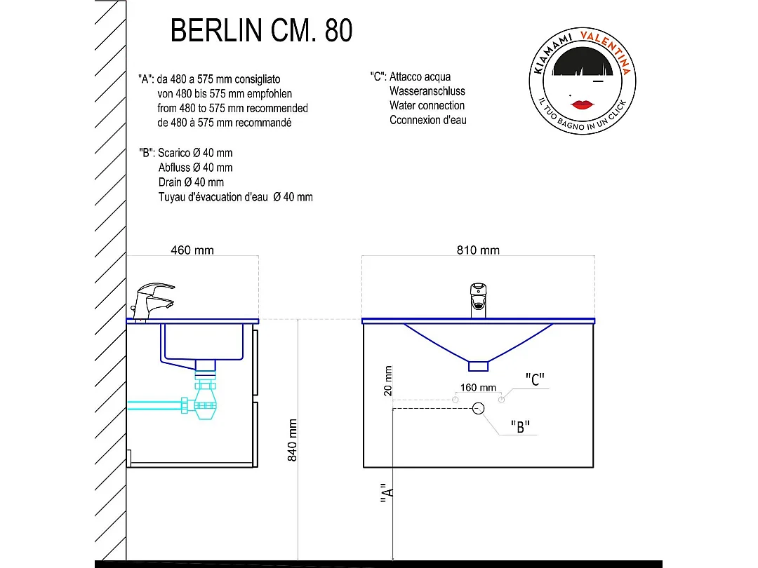 Meubles De Salle De Bain En 80 Cm Avec Tiroir Et Éclairage À Led Berlin Elm Leone