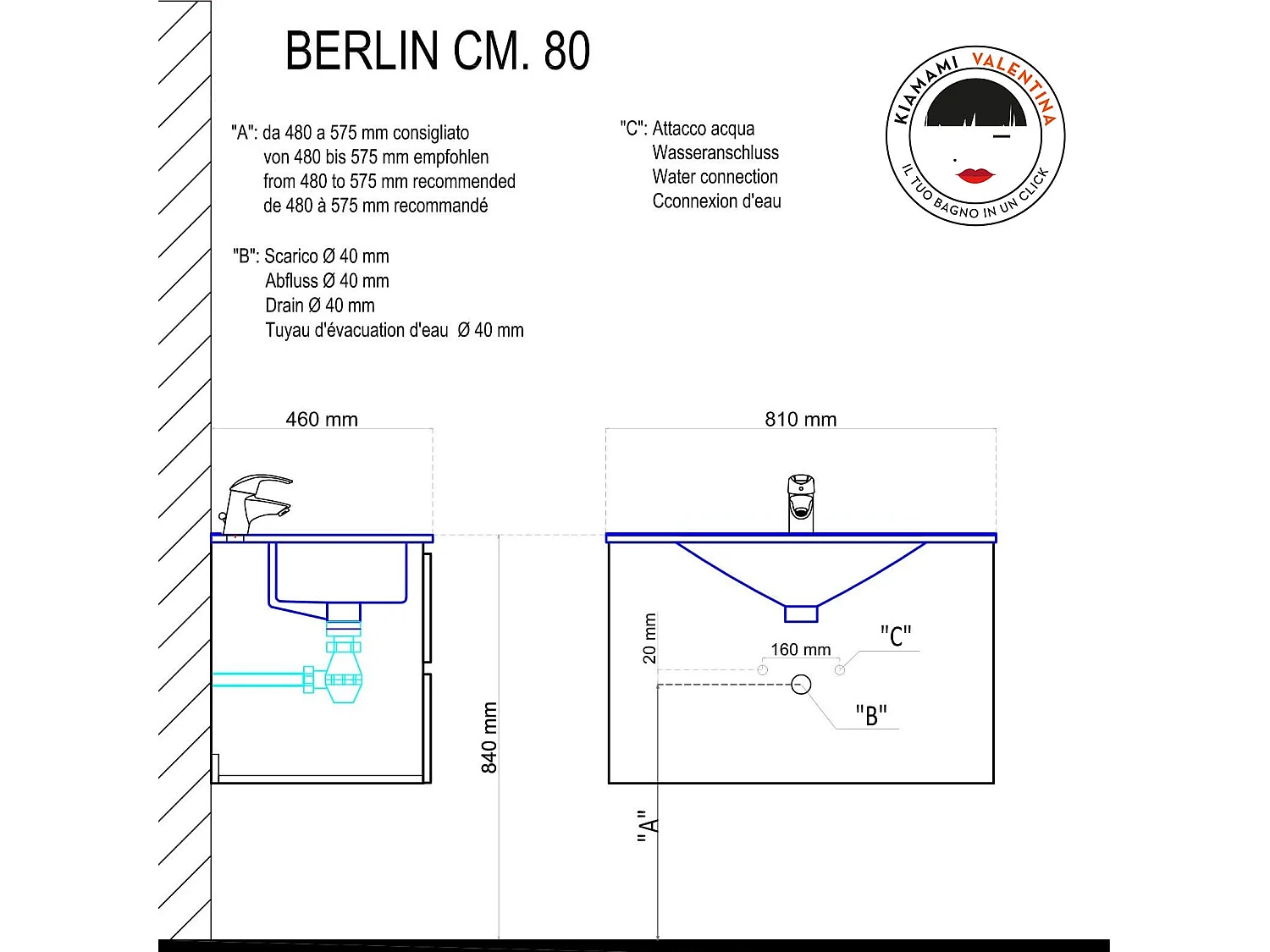Meubles De Salle De Bain En 80 Cm Avec Tiroir Et Éclairage À Led Berlin Elm Leone