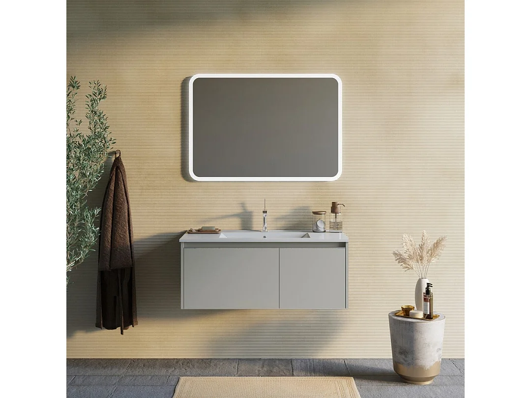 Armoire De Salle De Bain Murale 100Cm Avec Porte Et Tiroir Sable Mat | Monaco