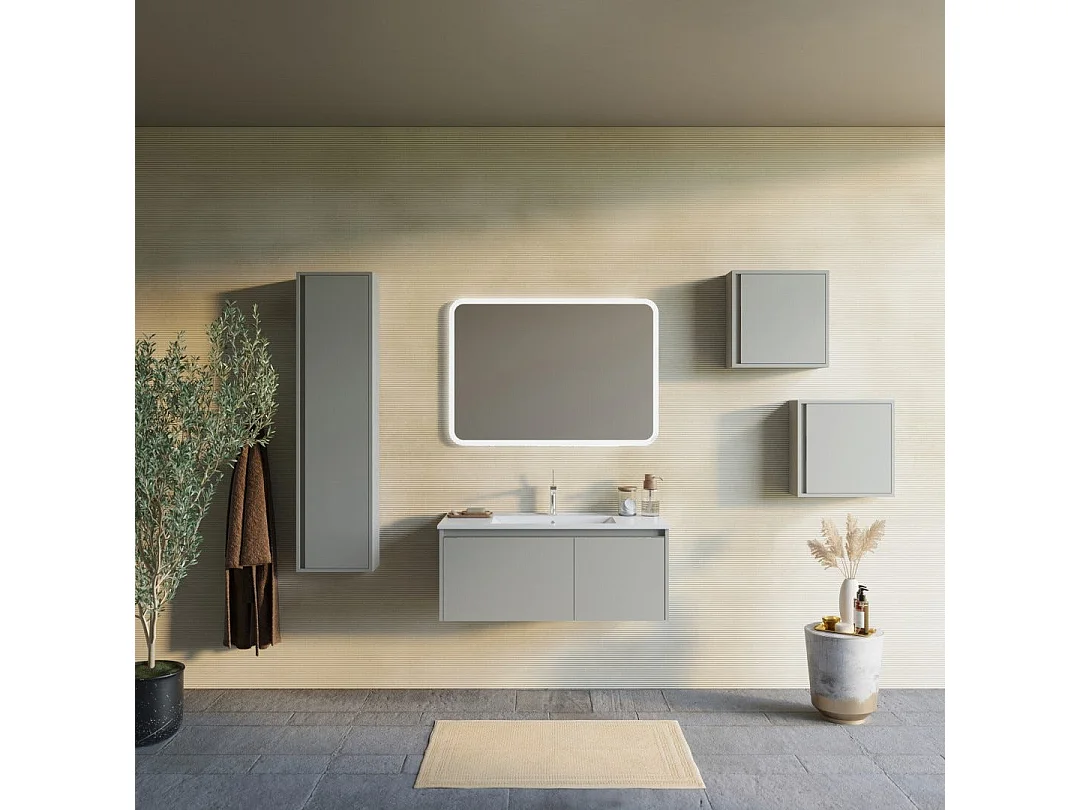 Armoire De Salle De Bain Murale 100Cm Avec Porte Et Tiroir Sable Mat | Monaco