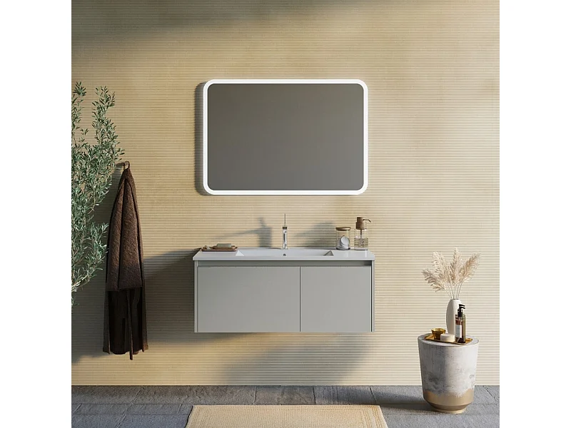 Armoire De Salle De Bain Murale 100Cm Avec Porte Et Tiroir Sable Mat | Monaco