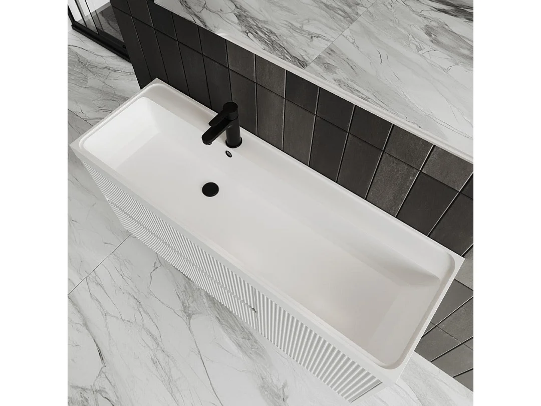 Mobilier De Salle De Bain Suspendu 120Cm Blanc Mat Canneleté | Cortina