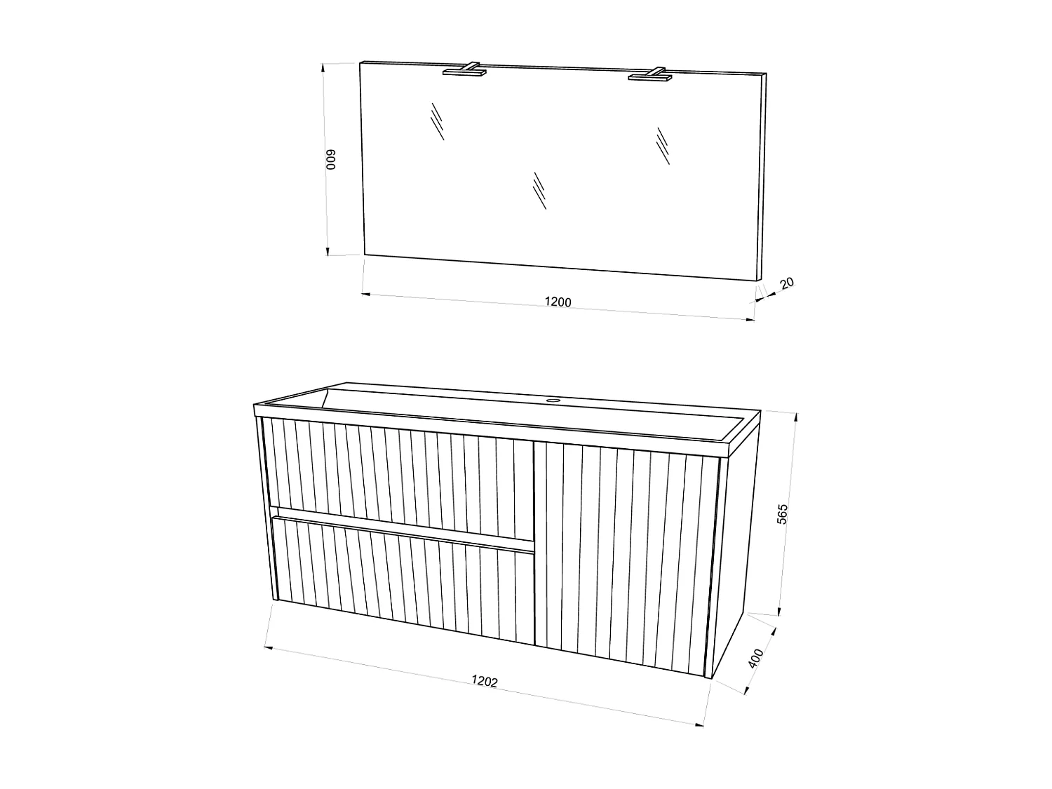 Mobilier De Salle De Bain Suspendu 120Cm Blanc Mat Canneleté | Cortina