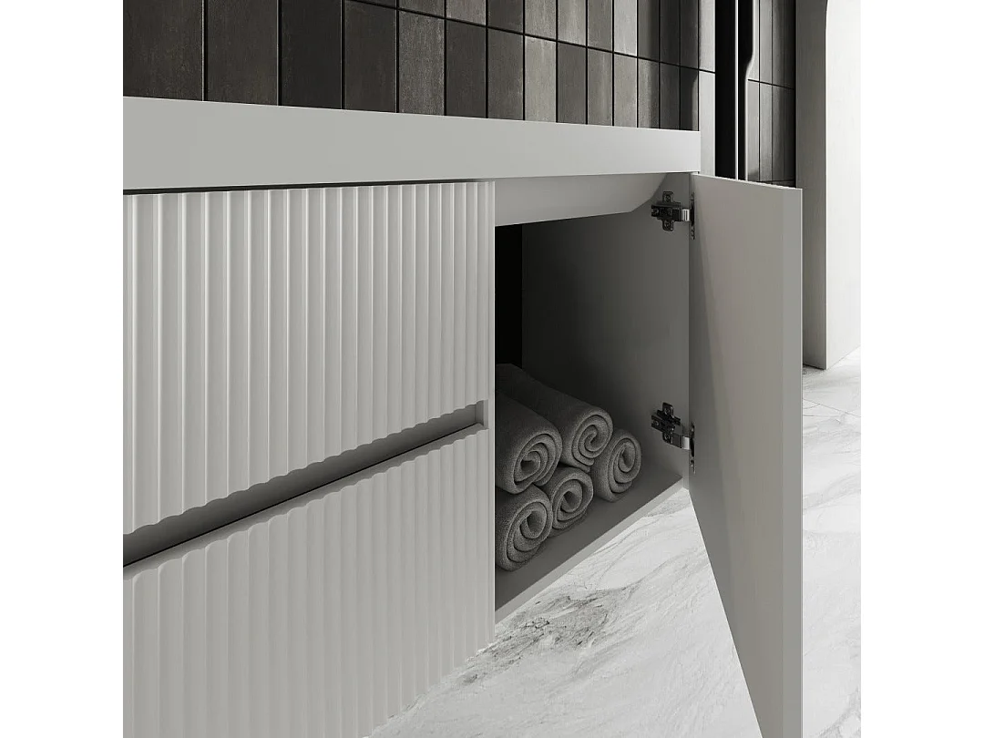 Mobilier De Salle De Bain Suspendu 120Cm Blanc Mat Canneleté | Cortina