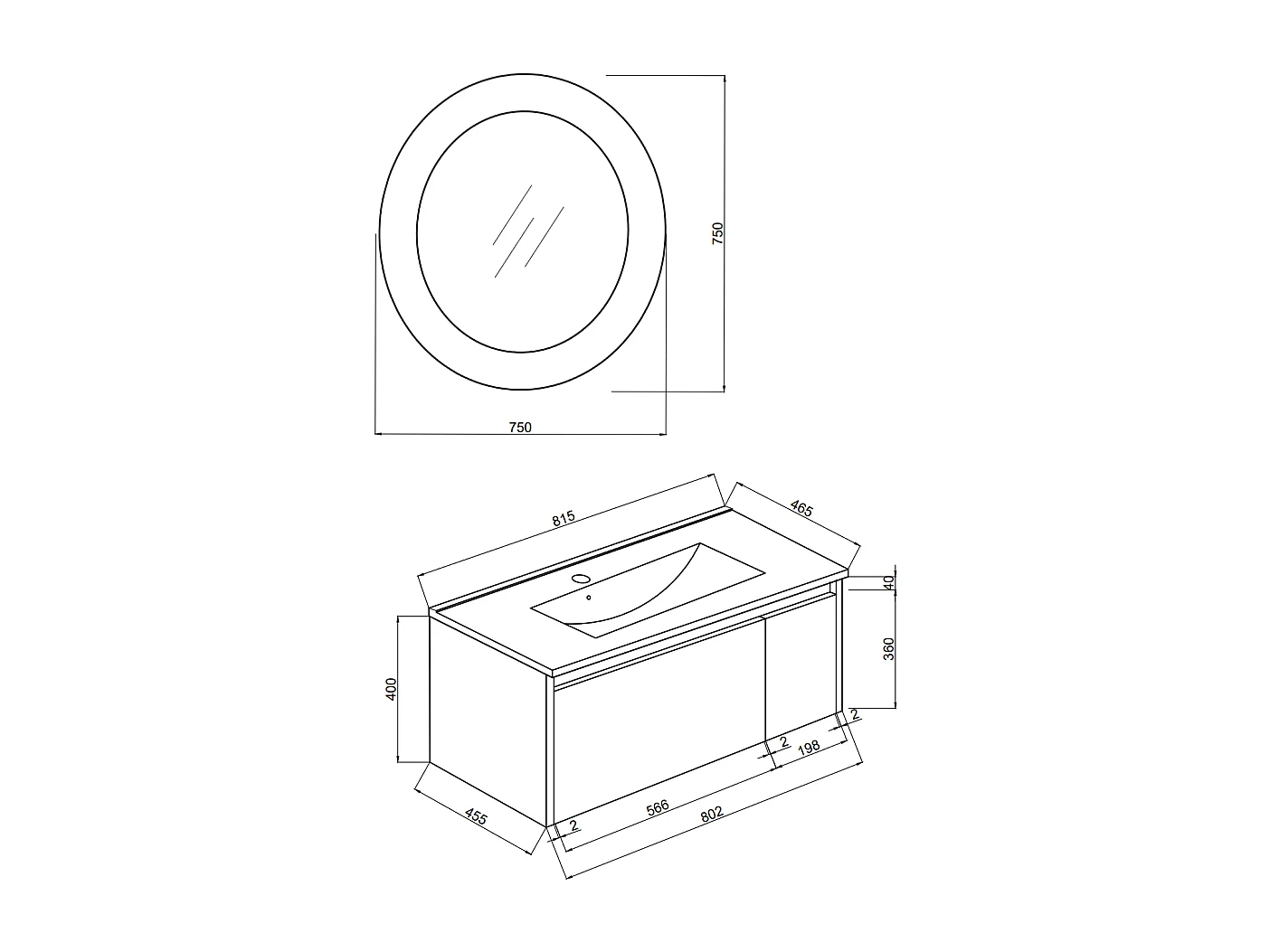 Meuble De Salle De Bain Mural 80Cm Bleu Clair Mat Avec Miroir Rond  | Monaco