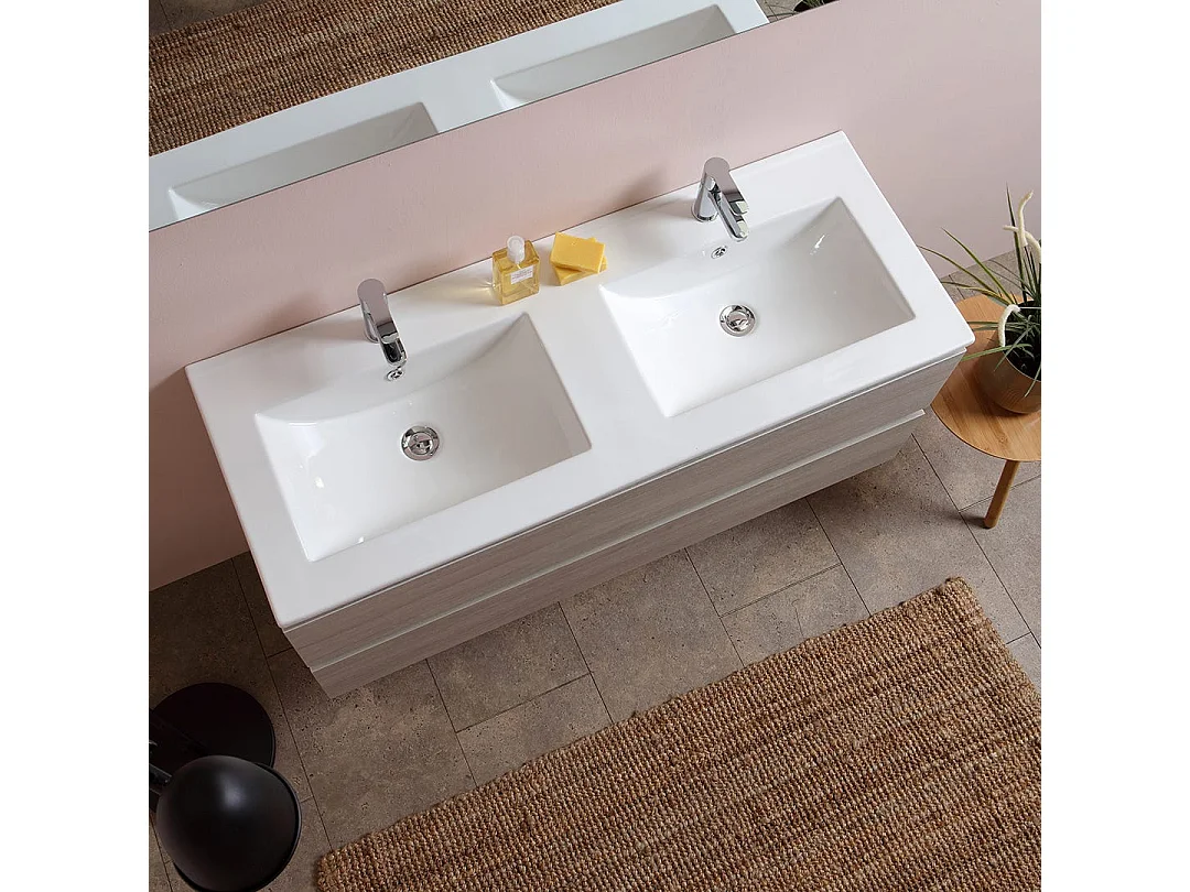 Meuble De Salle De Bains Double Lavabo Avec Miroir 120 Cm Orme