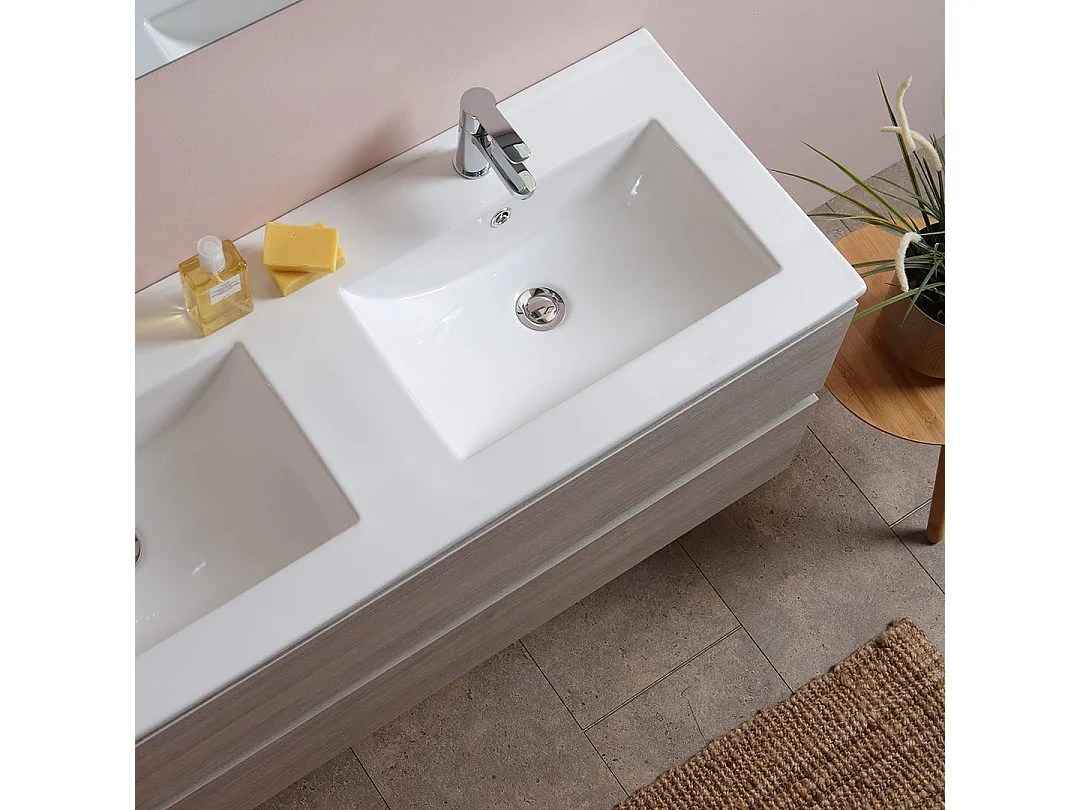 Meuble De Salle De Bains Double Lavabo Avec Miroir 120 Cm Orme