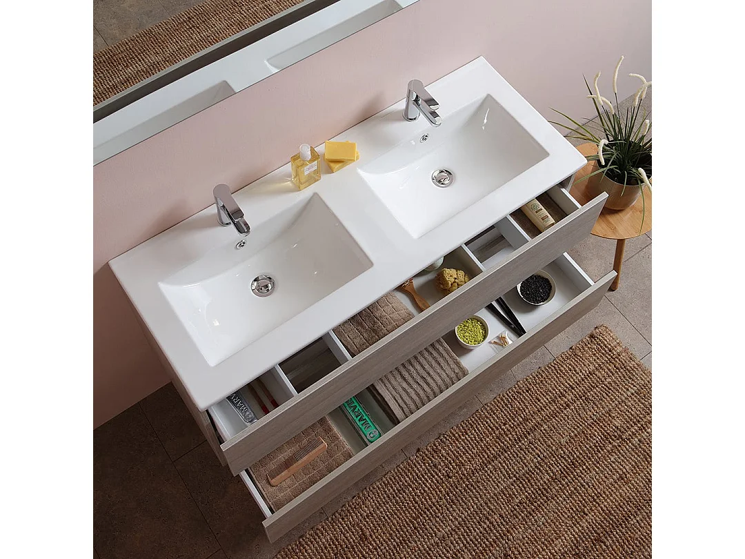 Meuble De Salle De Bains Double Lavabo Avec Miroir 120 Cm Orme