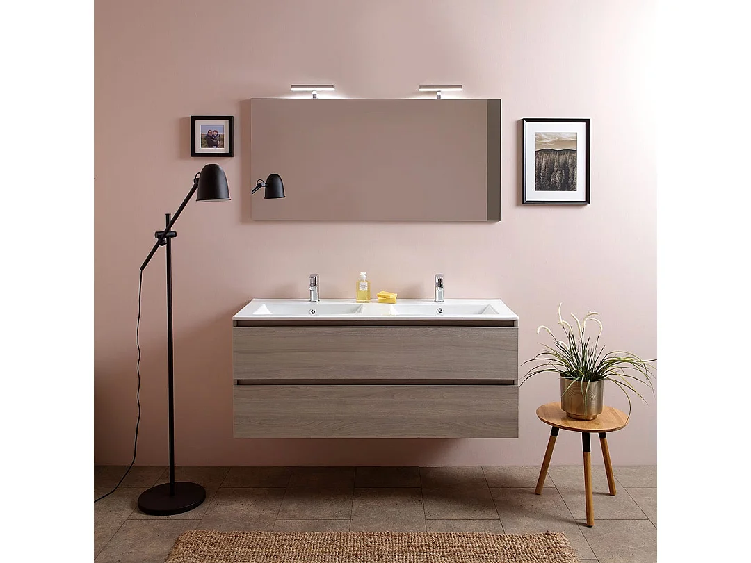 Meuble De Salle De Bains Double Lavabo Avec Miroir 120 Cm Orme