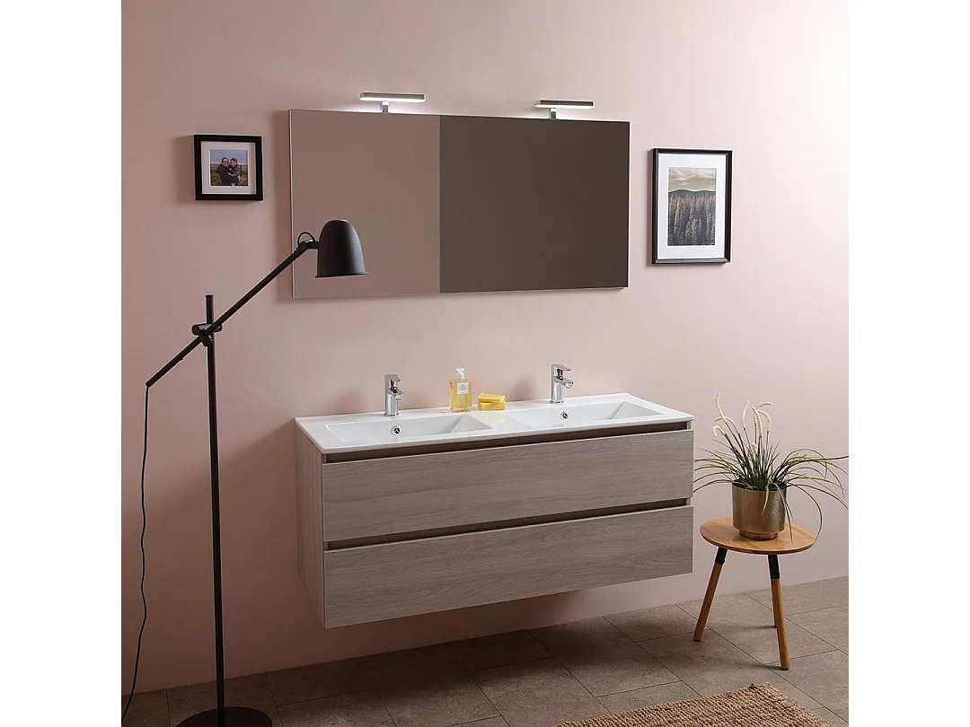 Meuble De Salle De Bains Double Lavabo Avec Miroir 120 Cm Orme