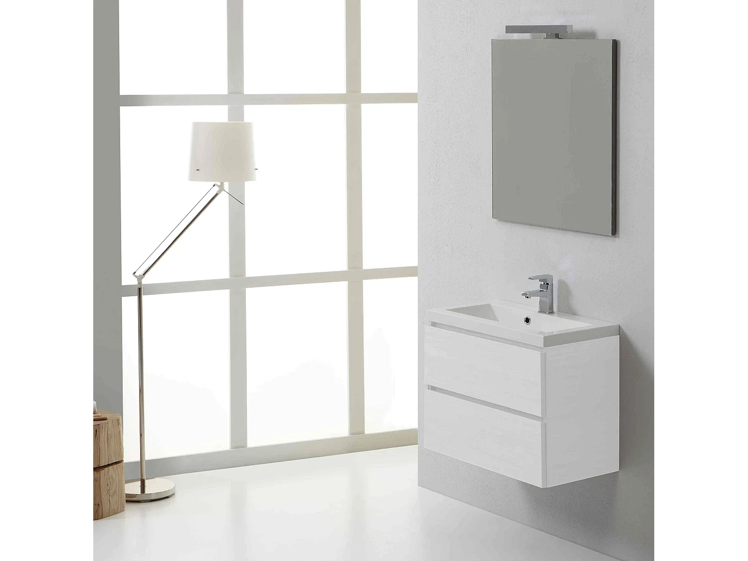 Meuble De Salle De Bains Suspendu 60 Cm Avec Tiroirs Bois Blanchi | Manhattan