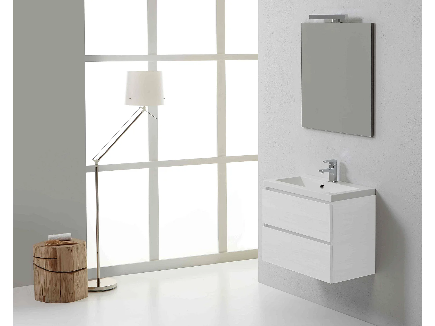 Meuble De Salle De Bains Suspendu 60 Cm Avec Tiroirs Bois Blanchi | Manhattan