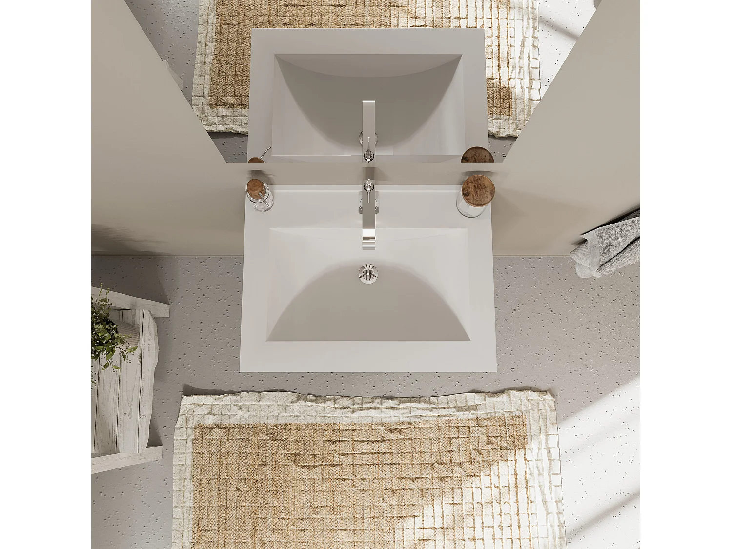 Meuble De Salle De Bain Suspendu 60Cm Chêne Naturel Et Frontal Bleu Mat | Magnolia